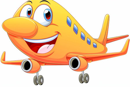 Cartoon bright plane close-up on white background. High quality photoの素材