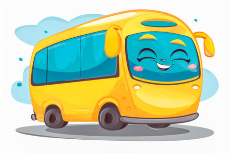 Smiling School Bus Crtoon Face Funny Art. High quality photoの素材
