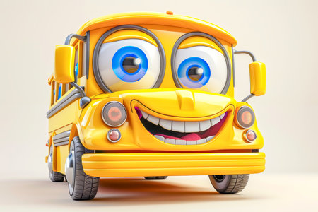 Smiling School Bus Crtoon Face Funny Art. High quality photoの素材