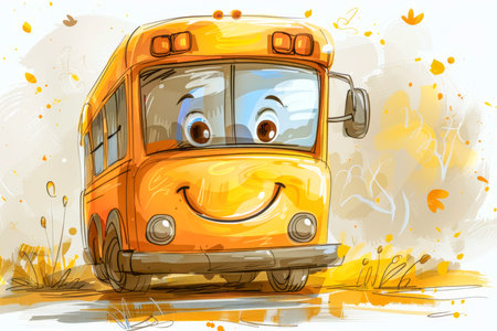 Bright multicolored retro bus, illustration. High quality photoの素材