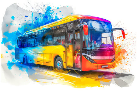 Smiling School Bus Crtoon Face Funny Art. High quality photoの素材