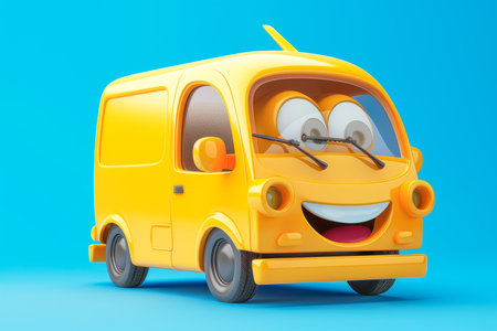Yellow Smiling Cartoon Bus,Bright Baby Illustration. High quality photoの素材