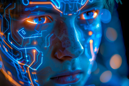 Cyborg woman with machine part of her face. . High quality photoの素材