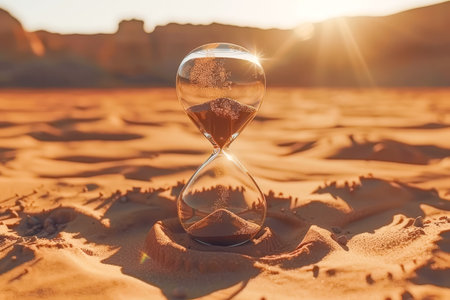 Hourglass on Dark Background Conceptual Photo with Space for Text. High quality photoの素材