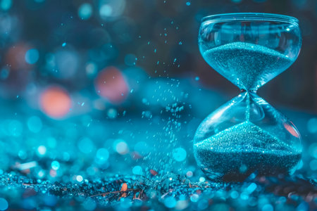 Hourglass on Dark Background Conceptual Photo with Space for Text. High quality photoの素材