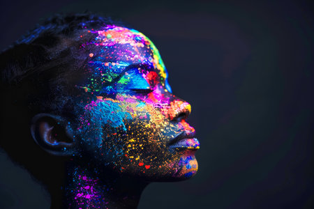 Young woman covered with a colorful paint. High quality photoの素材