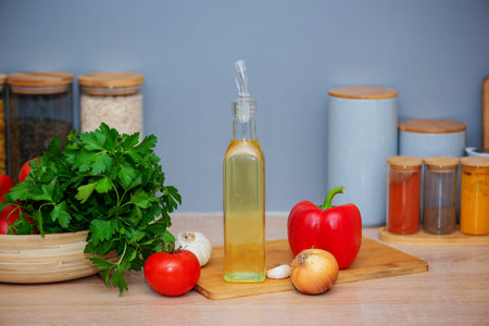 Elegant Display Of Condiments And Fresh Herbs, Artistic Arrangement Showcasing Cooking Ingredients...