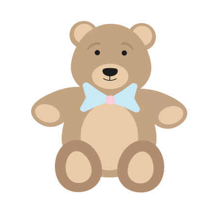 A toy teddy bear in a flat style. Colorful childrens illustration isolated on a white background. Perfect for nursery decor, textile printing, baby products, stickers, and educational design.のイラスト素材