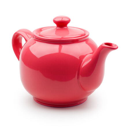 Red teapot closeup  Isolation on whiteの写真素材