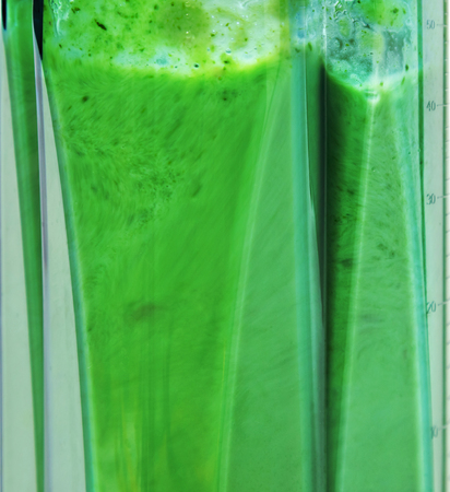 Green smoothie. Blending ingredients for green smoothie closeup.の写真素材