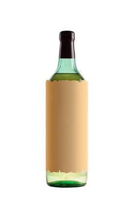 White wine. Bottle of glass with a blank paper label on a white background.の写真素材