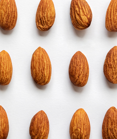 Almond on white background. Top view.の写真素材