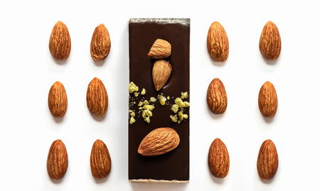 Ð¡hocolate cake with almonds on a white background.の写真素材