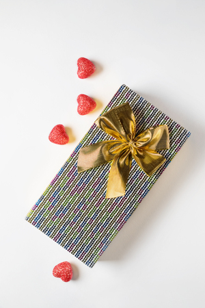 Sparkle hearts and  present on white background. Valentine's day background.の写真素材