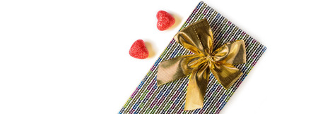 Sparkle hearts and  present on white background. Valentine's day background.の写真素材