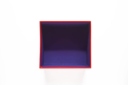Gift or present empty box on white background top view.