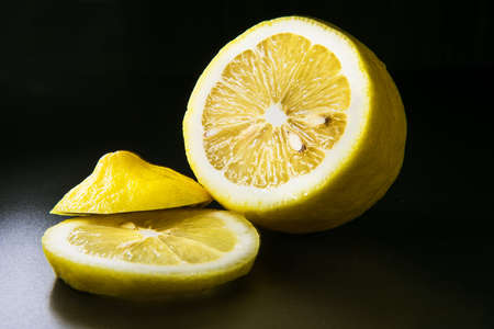 lemon on black backgroundの写真素材