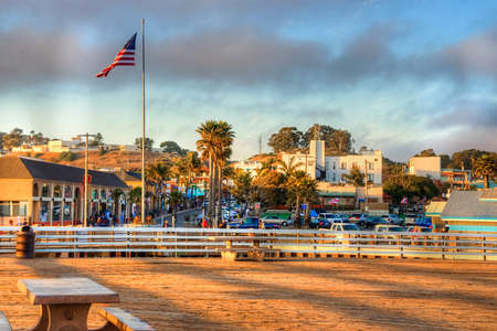 sun setting on Pismo beach pier - USAの写真素材