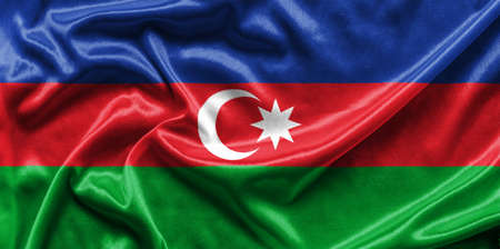 Azerbaijan waving flag - fabric background, wallpapers, close-upの写真素材