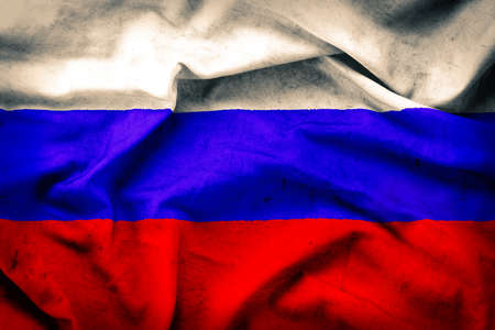 Old grunge flag of Russia - waving fabric backgroundの写真素材