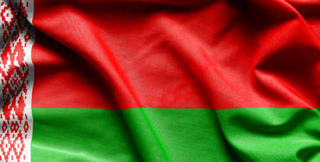 flag of Belarus on the wavy surface of fabricの写真素材