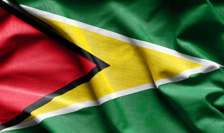 Guyana Waving Flag - close up fabric backgroundの写真素材