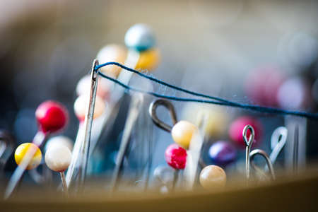 needles and thread macro close up sewing toolsの写真素材