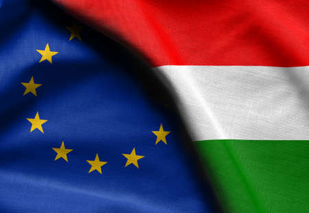Flags of Hungary and european union.の写真素材