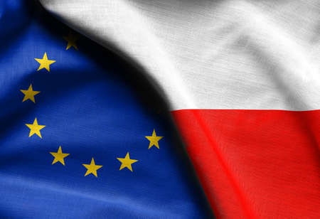 Flags of Poland and european unionの写真素材