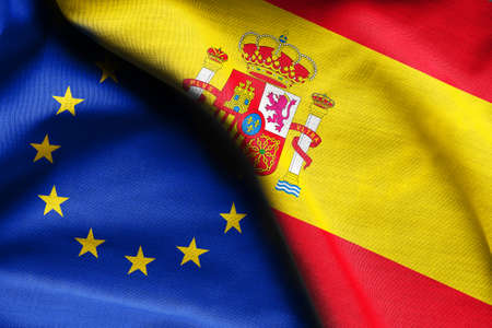 Flags of Spain and European Unionの写真素材