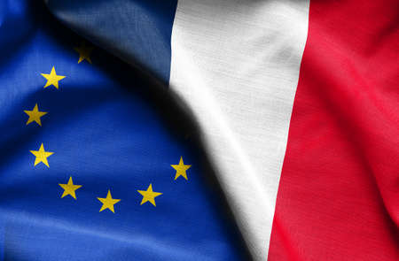 Flags of france and european unionの写真素材