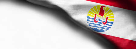 Realistic flag of French Polynesia on white background - right top corner flagの写真素材