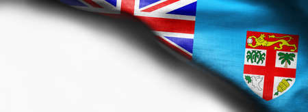 Realistic flag of Fiji on white background - right top corner flagの写真素材