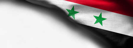Waving flag of Syria isolated on a white backgroundの写真素材
