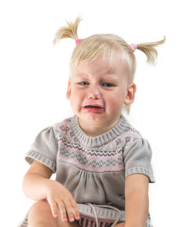 crying baby girl isolatedの写真素材