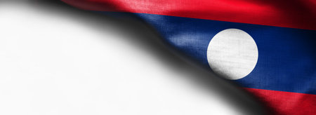 Fabric Flag of Laos on white background - right top cornerの写真素材