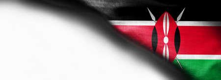 Kenya flag pattern on the fabric texture on white background - right top corner flagの写真素材