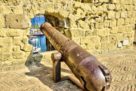Cannons at Castel dellOvo Egg Castle , a medieval fortress in the bay of Naples, Italy.の写真素材