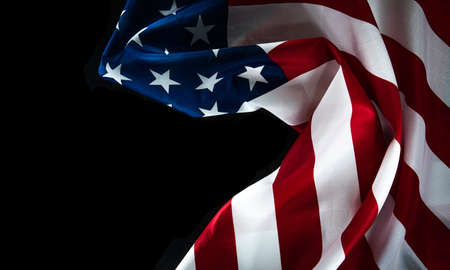 American flag on a black background with space for textの写真素材