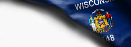 Flags of the U.S. states waving fabric flag Wisconsin on white background.の写真素材