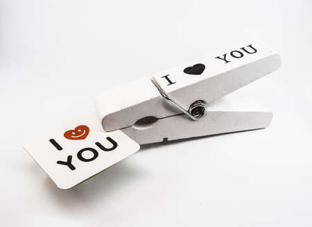 Very Big Clothespin with a card, I love youの写真素材