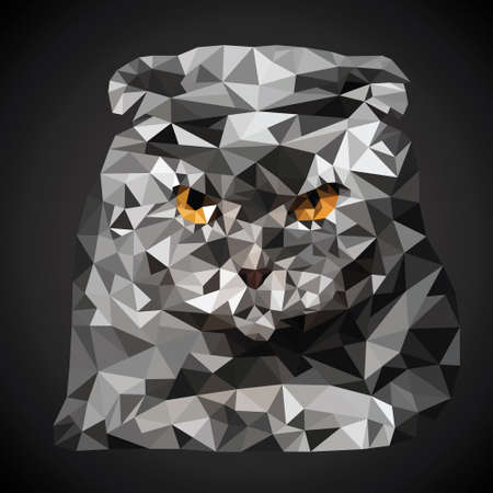 Cat Scottish Fold in the style of triangulation on black circular background. eps 10のイラスト素材