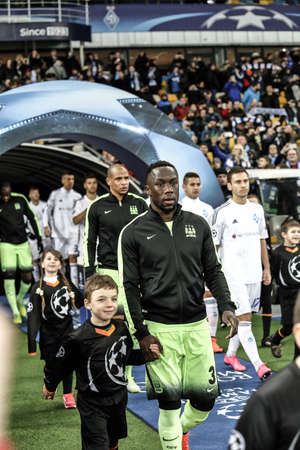 KYIV, UKRAINE - FEBRUARY 24, 2016: UEFA Championes League game with Dynamo Kyiv and  Manchester City FC at NSC Olimpiyskiy stadium. Round of 16 - 1st leg.のeditorial素材