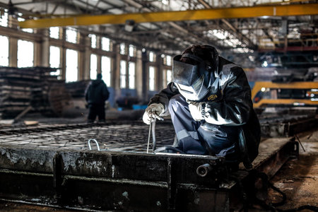 Kyiv, Ukraine - January 27, 2016: Old factory for concrete production. The staff and workers of the...