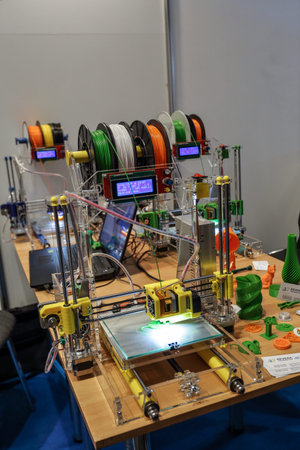 KYIV, UKRAINE - FEBRUARY 24, 2016: Innovation and tehnologies of 3d printing