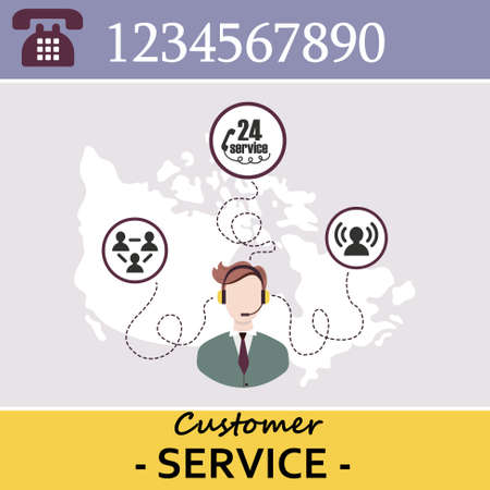 Customer Service Call Center. Working with clients, 24-hour technical support. Communication across Canada.のイラスト素材
