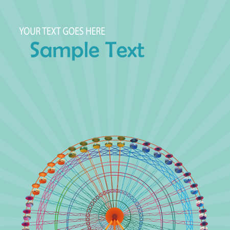 Rainbow Ferris wheel flat illustrations on blue background with rays of pop art. Ideal for festive graphic design, wall art, posters and other printable.のイラスト素材