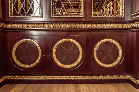 KIEV, UKRAINE - MAY 19, 2016: Interior photosession of the new demo conference room from Ukrainian furniture production. Rich style in wooden and gold textures from - Altair co.のeditorial素材