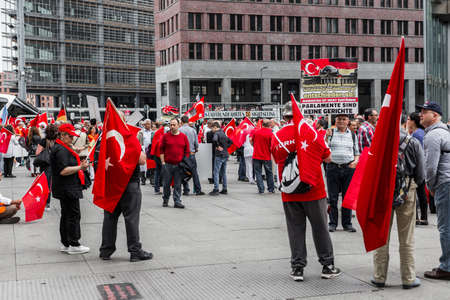 Berlin, Germany - May 28, 2016: Turkish groups protest vote on Armenian genocide resolution. On Potsdamer platzのeditorial素材