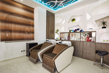 Orihuela, Spain- June 15, 2016: Beauty salon with modern design in European country. Manicure and hairdressing serviceのeditorial素材